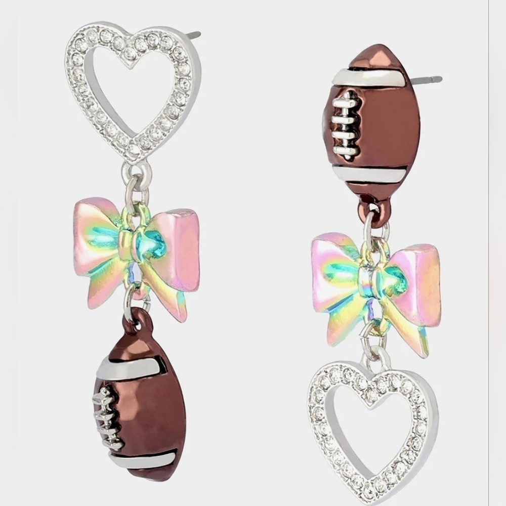 ✨️▪️Betsey Johnson▪️ Love mismatched football Crystal Bow Drop earrings